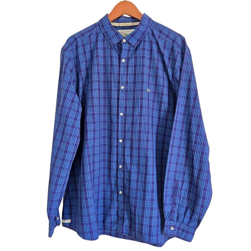 Lacoste Blue and Purple Plaid Classic Heritage Style Button Up Shirt Size XL